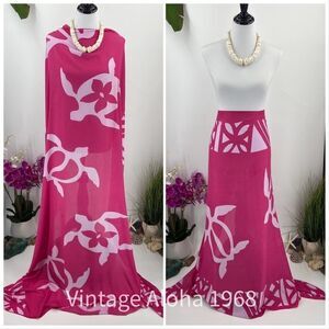 Pink/White Honu & Tapa SARONG Pareo Lavalava Beach Wrap Skirt Summer Scarf